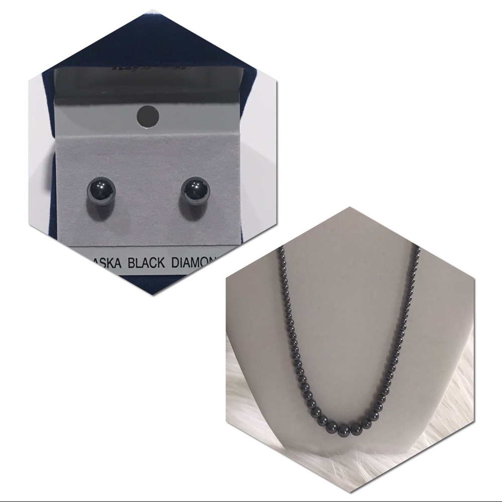 Alaska black diamond ear stud + necklace